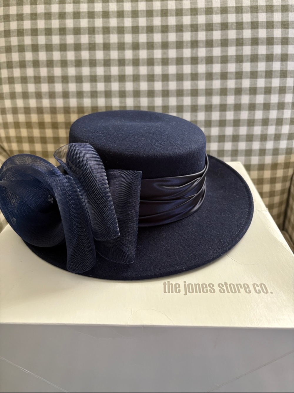 Navy Women's Dress Hat with Ribbon Accent